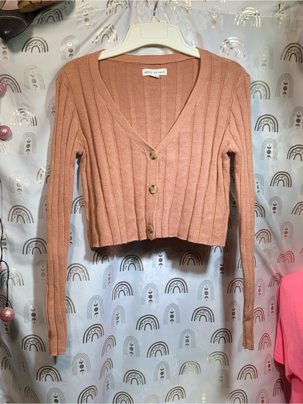 Aeropostale Peach Ribbed Cropped Button Cardigan